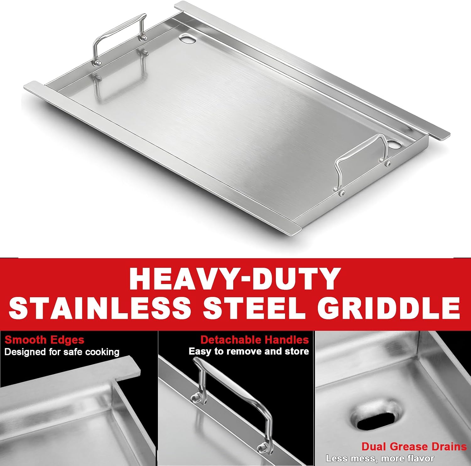 Full Size Griddle Insert - Compatible with Napoleon Prestige/Prestige Pro/Built In 700 Series/Rogue 525, Heavy-Duty Flat Top Griddle with Integrated Grease Traps, Stainless Steel BBQ Grill Accessory