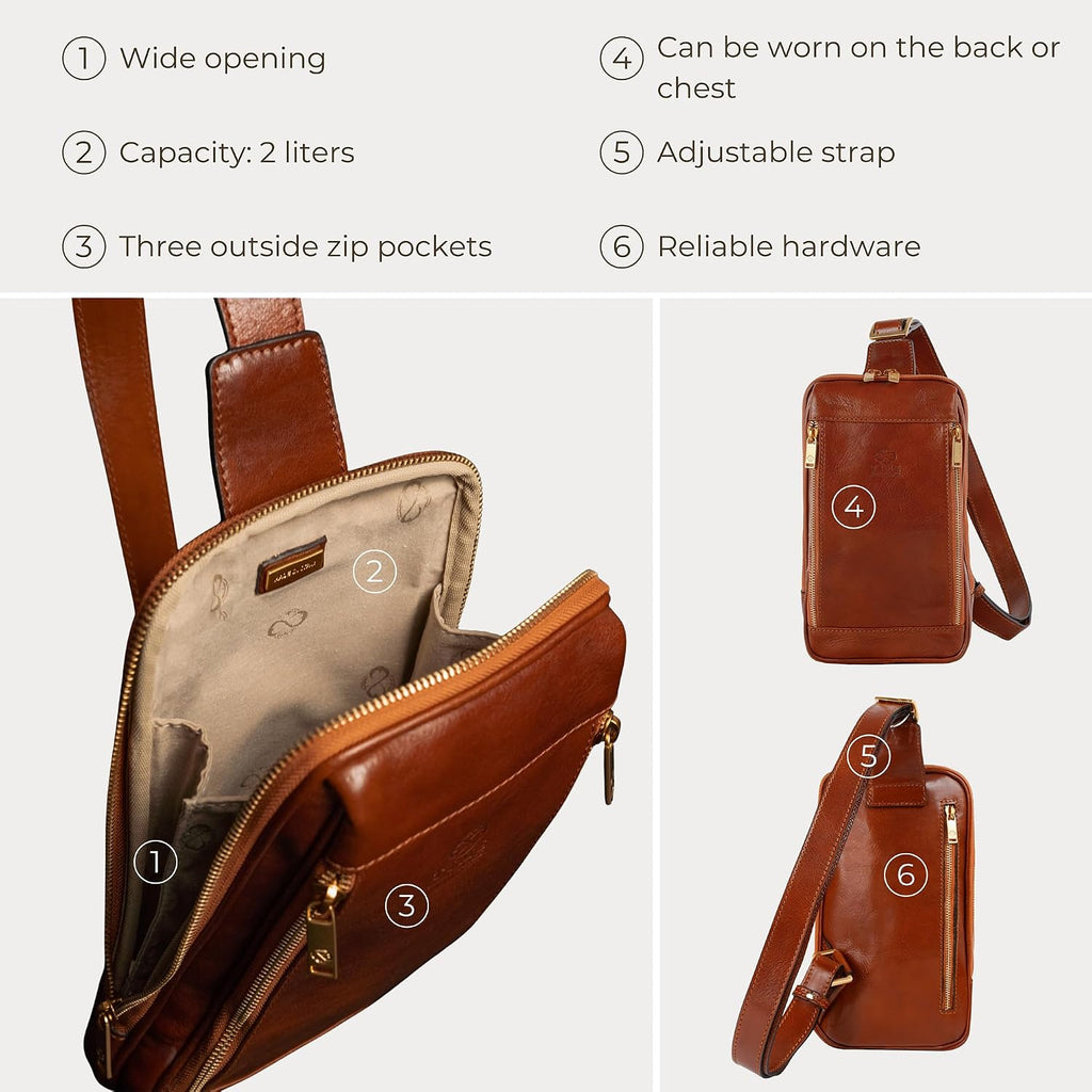 Time Resistance Leather Crossbody Bag - Brown Sling Bag - Messenger Bag for Men and Women - Handmade Shoulder Bag Backpack | Handmade