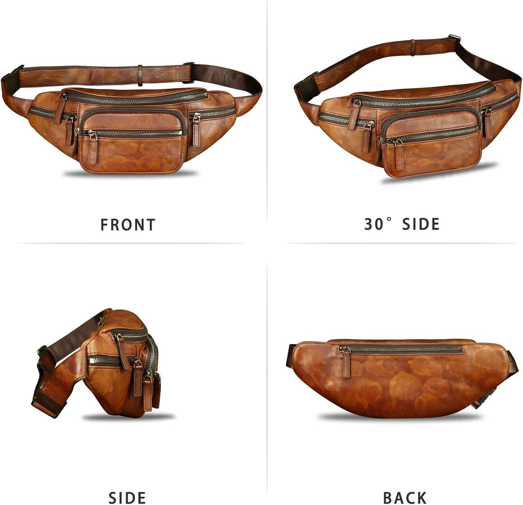 Genuine Leather Fanny Packs for Women and Men Waist Bag Vintage Hip Bum Bag Over Shoulder Crossbody Sling Bag (Multicolor)