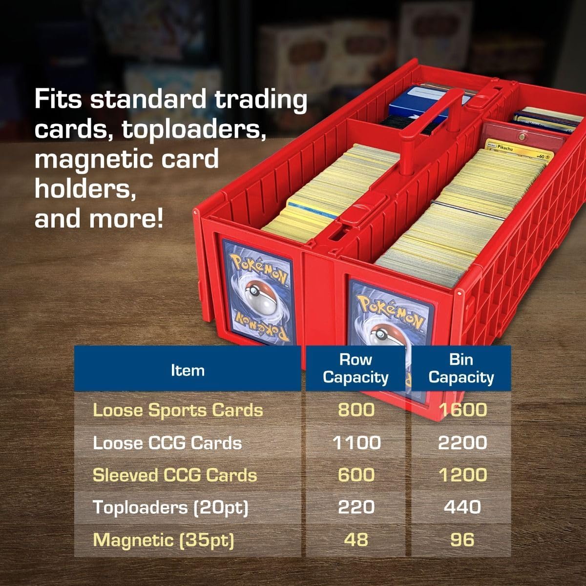 BCW Collectible Card Bin – (6-Pack, Red) | Holds up to 1600 Cards | Plastic Storage Box for Pokémon, MTG & Sports Cards