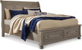 Signature Design by Ashley Lettner Traditional King Sleigh Platform Bed with 2 Drawers, Foundation or Box Spring Not Needed, Light Gray
