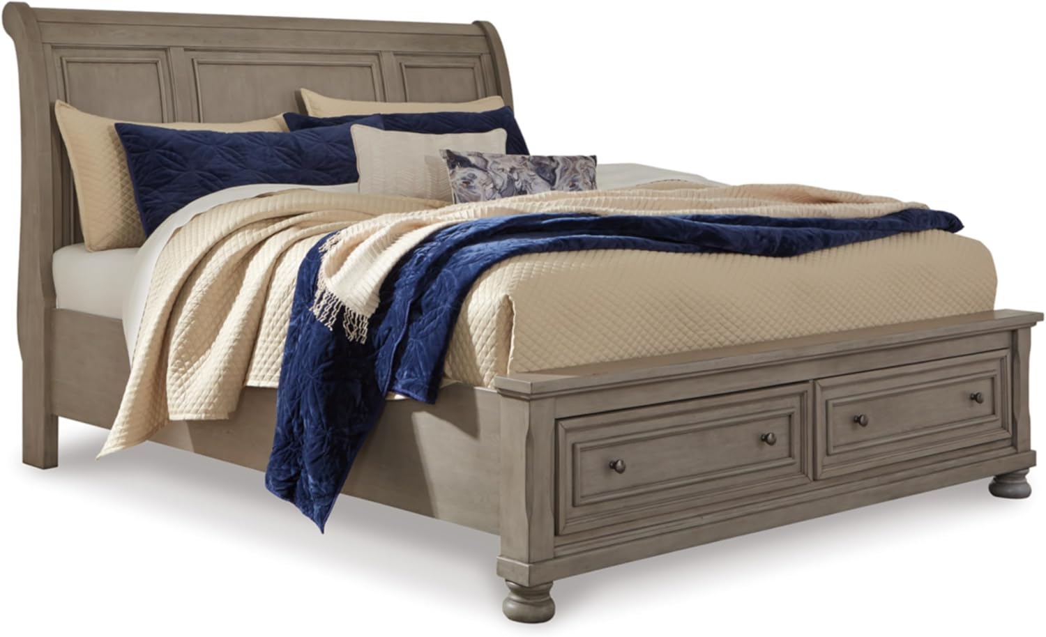 Signature Design by Ashley Lettner Traditional King Sleigh Platform Bed with 2 Drawers, Foundation or Box Spring Not Needed, Light Gray