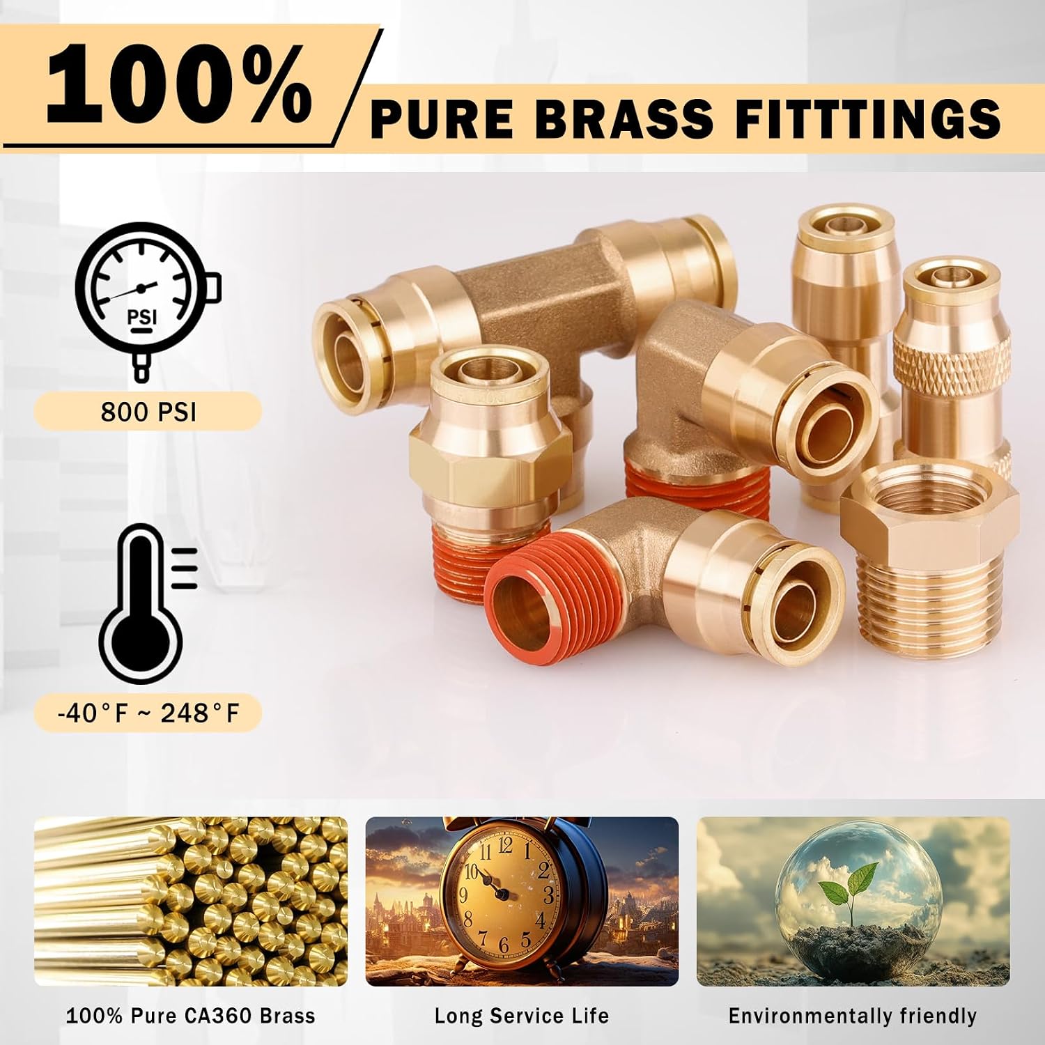 CheeMuii 156 PCS Brass DOT Air Line Fittings with 4 Roll 100FT 1/8' 1/4' 3/8' 1/2' DOT Air Lines Kit Push Lock Air Fitting Quick Connect Air Fittings with Air Hose Pneumatic Tubing