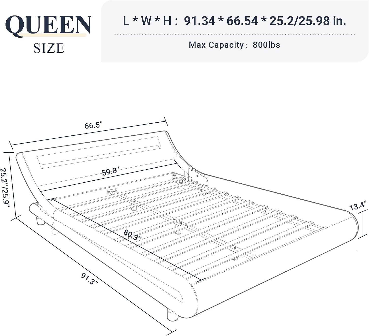 Allewie Queen Size LED Platform Bed Frame with Adjustable Headboard/No Box Spring Need/Easy Assembly/Faux Leather in Grey