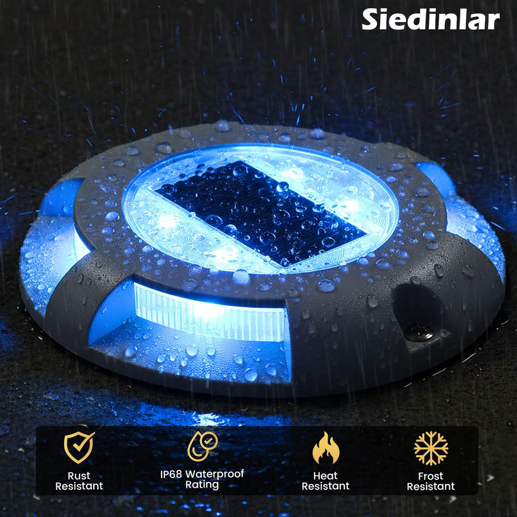 SIEDiNLAR Solar Deck Lights Driveway Dock Light LED Solar Powered Outdoor Waterproof Road Markers for Step Garden Sidewalk Stair Ground Pathway Yard 16 Pack (Blue)