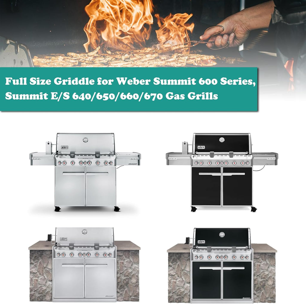 Full Size Griddle for Weber Summit 600 Series, Flat Top Griddle for Summit E/S 640/650/660/670 Gas Grills with a Smoker Box, Replacement Parts for Weber 67552
