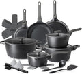 PRICUSIS Pots and Pans Set Nonstick, 21Pcs Induction Compatible, Stay Cool Handle, Fully Coated, 100% Dishwasher Safe, PFOA Free Omelet Pans, Warp Resistant (Black Sesame)