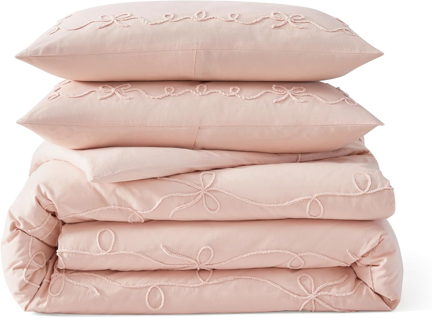 Peri Home Bows Bedding Cottage Core 100% Cotton 3-Piece Comforter and Sham Set, Full/Queen, Blush Sasha Bows