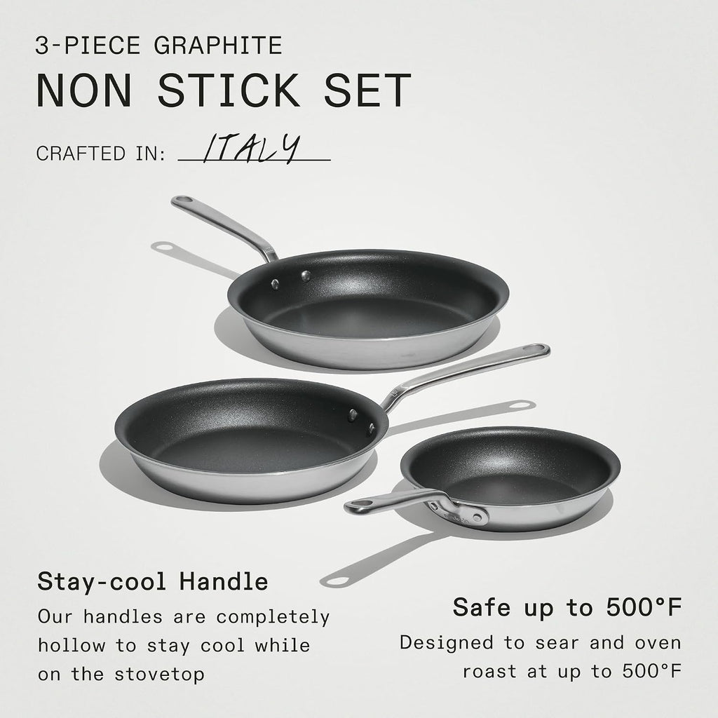 Made In Cookware | ProCoat Non Stick 3 Piece Frying Pan Set (Includes 8', 10', 12') | 5 Ply Stainless Clad | Professional Cookware | Crafted in USA | Induction Compatible | (Graphite)