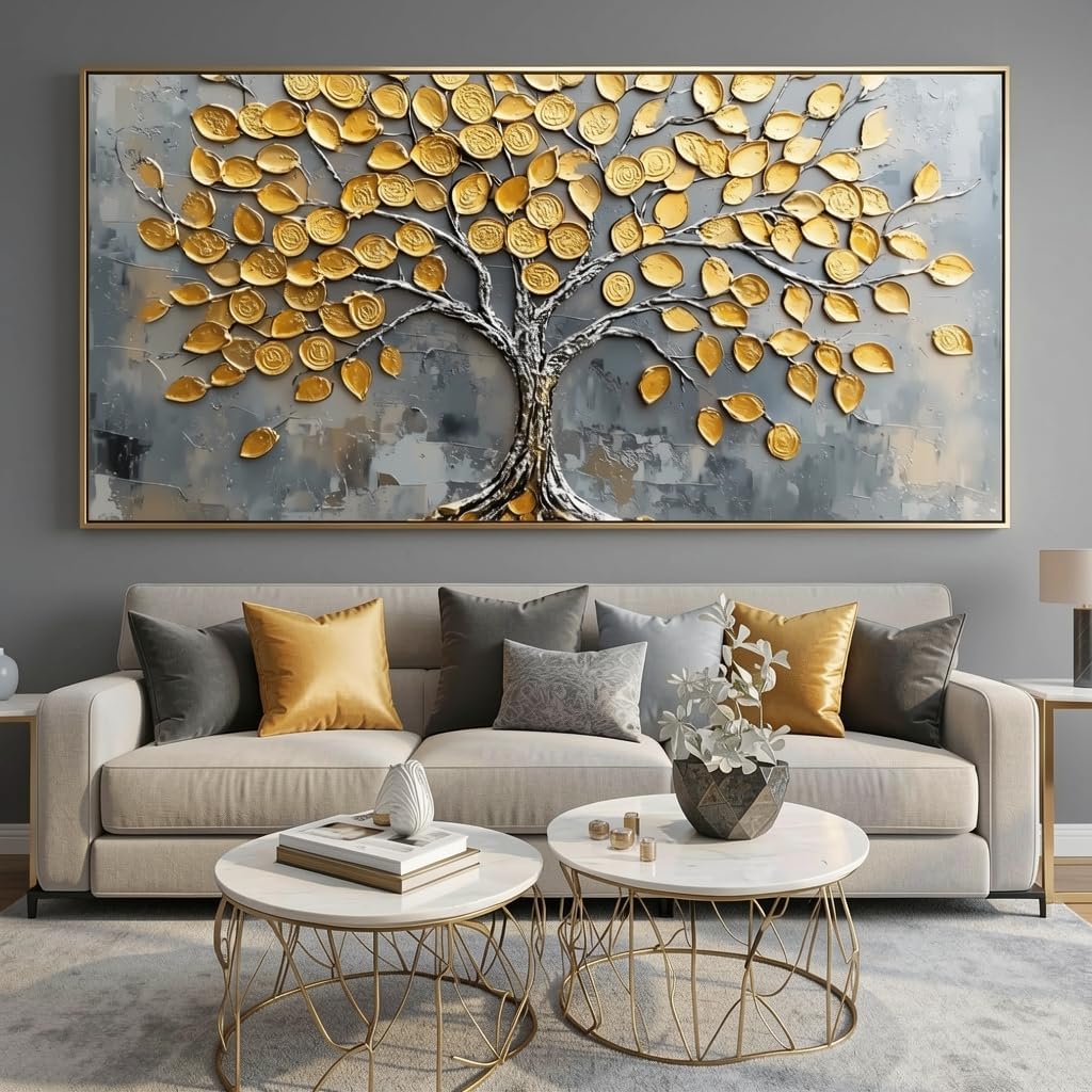 Abstract Tree of life Wall Art - Framed Modern Canvas Painting for Living Room, Bedroom Home Office Decor, 60x30 Inch Ready to Hang