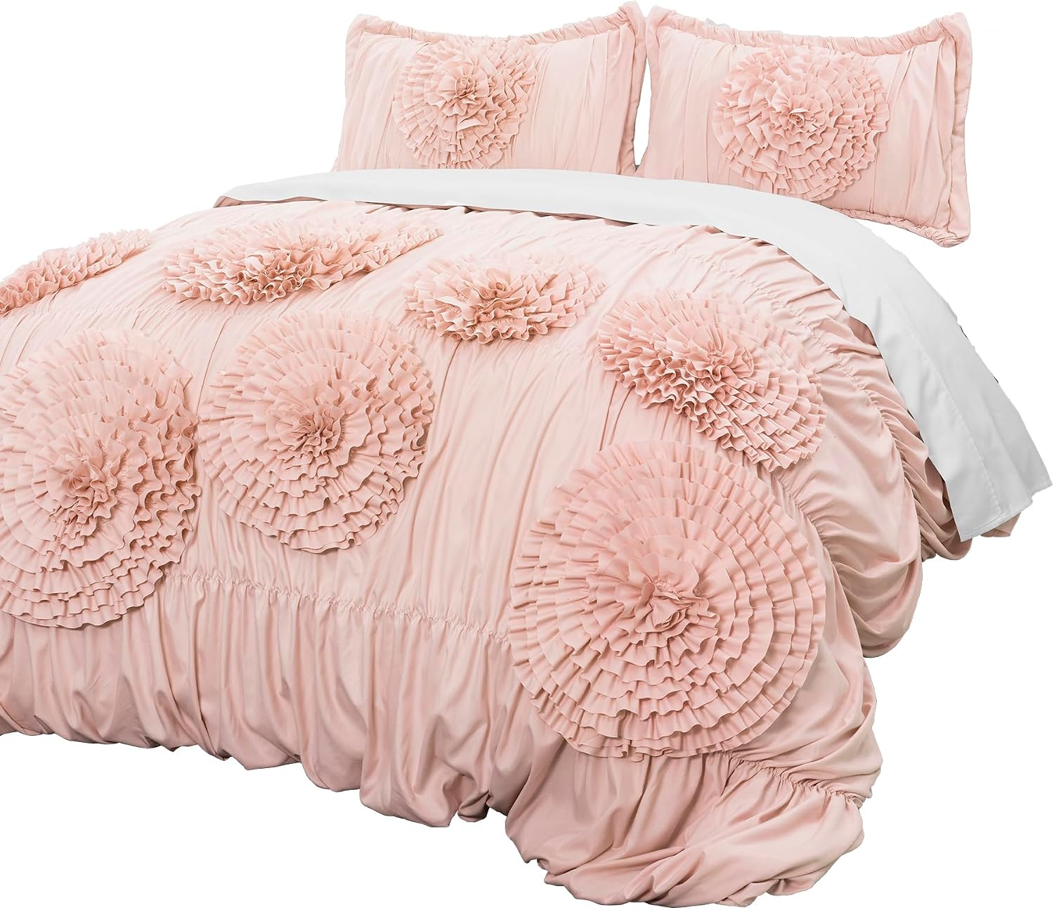 Lush Decor Serena Comforter Set, 3 Piece Set, Full/ Queen, Blush - Pink Bedding Set Queen - Cute Comforter Queen Size - Coquette Decor
