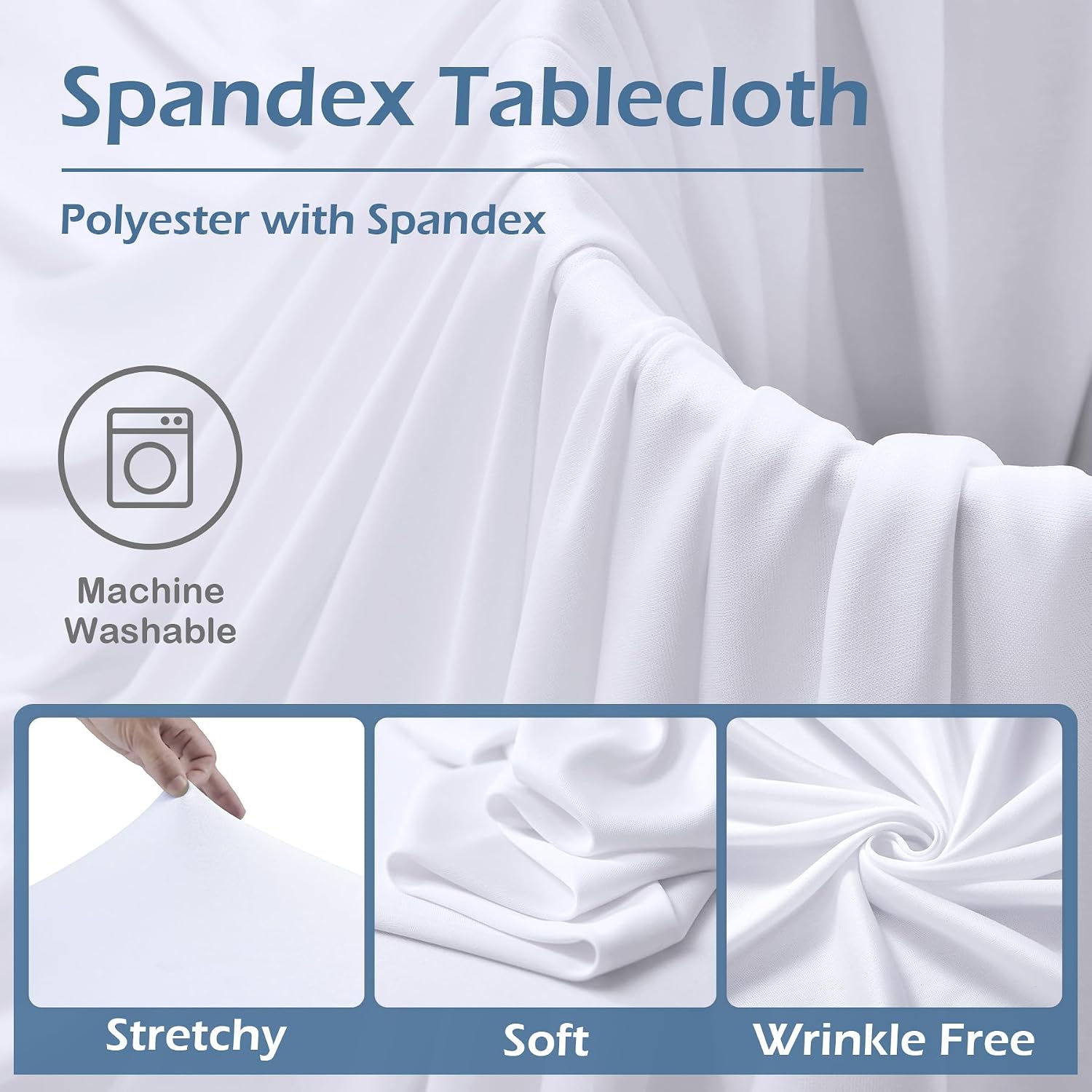 6 pk White Spandex Round Tablecloth 72 in with Ruffled Skirt,Wrinkle Free High-Stretch 132 inch Fitted 6ft Table Cloths Round Elastic Spandex Table Covers 6ft for Party Wedding Banquet Dinning