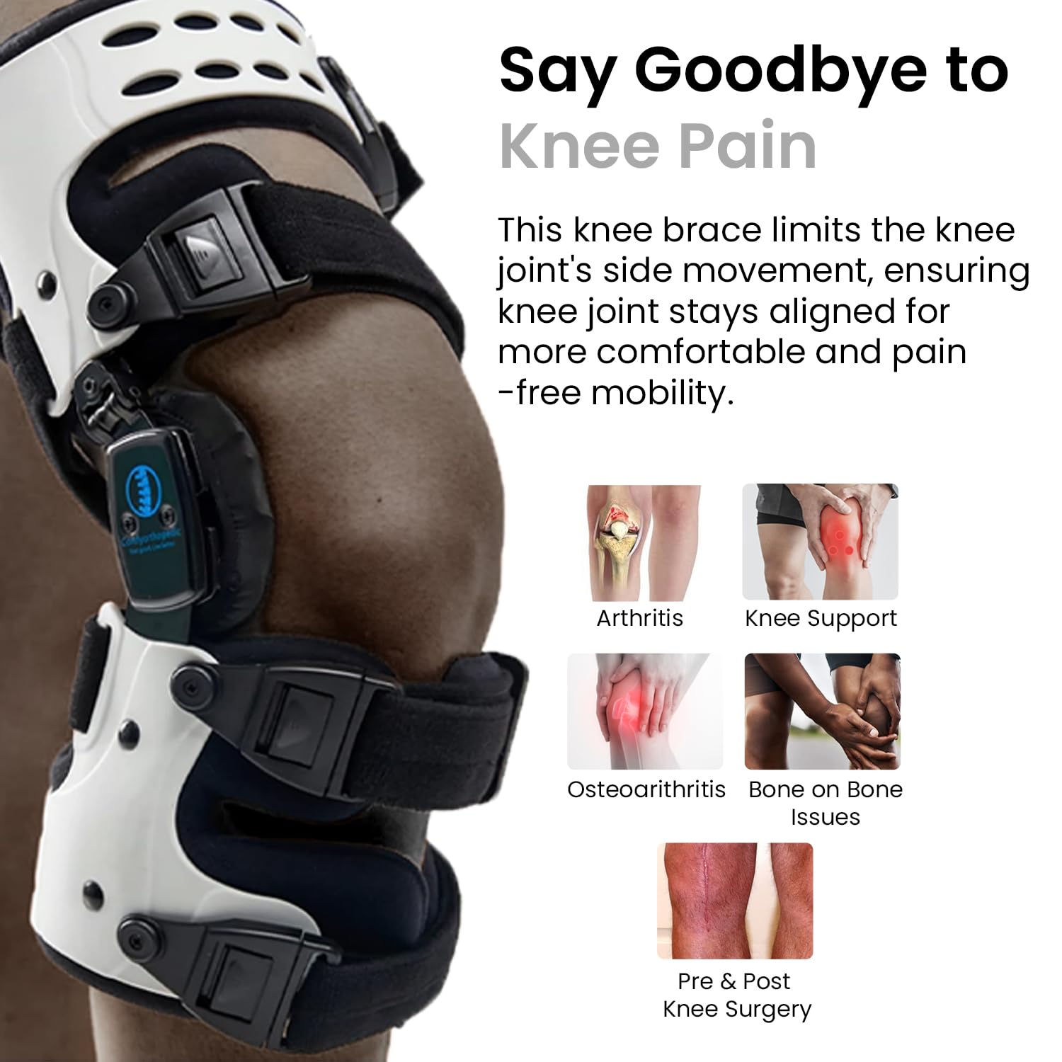 Comfyorthopedic OA Unloader Knee Brace For Medial Knee Pain, Arthritis Support, Osteoarthritis, Bone on Bone Inside Cartilage Joint Side Stabilizer L1851 L1843, Adjustable Plus Size Fits Up to 32in Thigh Circumference, Right
