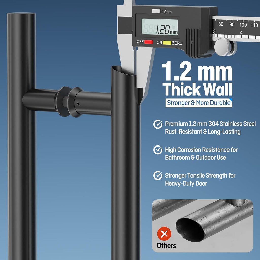 Ranbo 71' Overall Length Anti-Fingerprint Matte Black Back-to-Back Door Pull Handle,59-1/16'(1500mm) Hole Spacing,1.2 mm 304 Stainless Steel for Glass,Entry,Commercial and Storefront Door