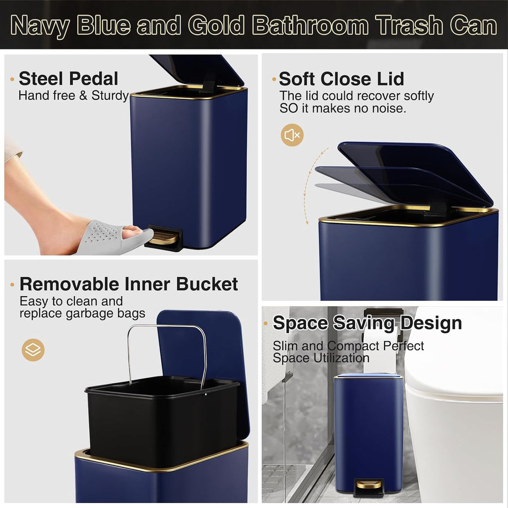 Bathroom Sets with Shower Curtain and Rugs Bathroom Accessories Set Navy Blue Bathroom Set,Soap Dispenser & Toilet Brush Holder Set with Stainless Steel Trash Can(23 PCS)