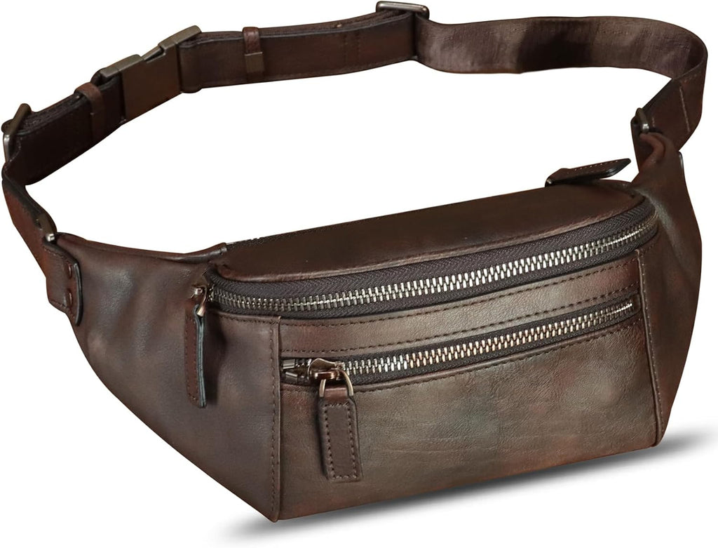 Genuine Leather Fanny Pack for Women and Men Vintage Real Leather Waist Bag Hip Bum Crossbody Sling Bags (Coffee)