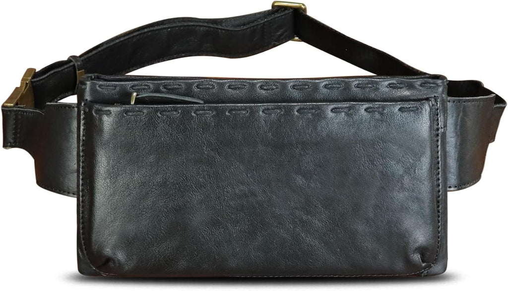 Genuine Leather Waist Bag Fanny Packs Hip Bag for Women and Men Real Leather Small Fanny Bag Sling Bag Crossbody Bags Chest Purses (Black), LRTO-15006(Black)