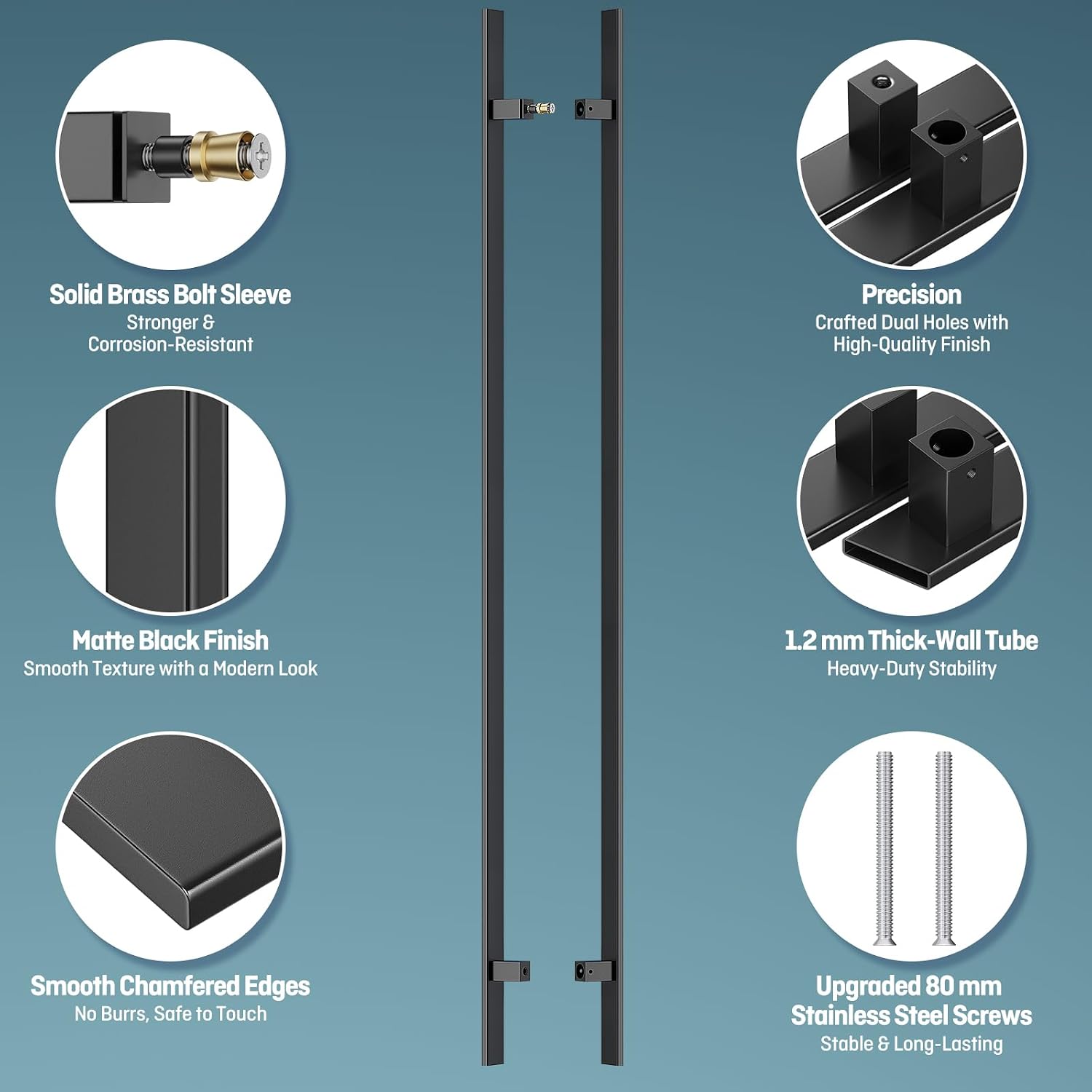 Ranbo 71' Large Push Pull Door Handle, 1500mm (59 1/16') CTC, 1.2mm Thick 304 Stainless Steel, Fits 6–19mm (1/4'–3/4') Glass Doors, for Front, Entry, Commercial and Long Doors, Matte Black