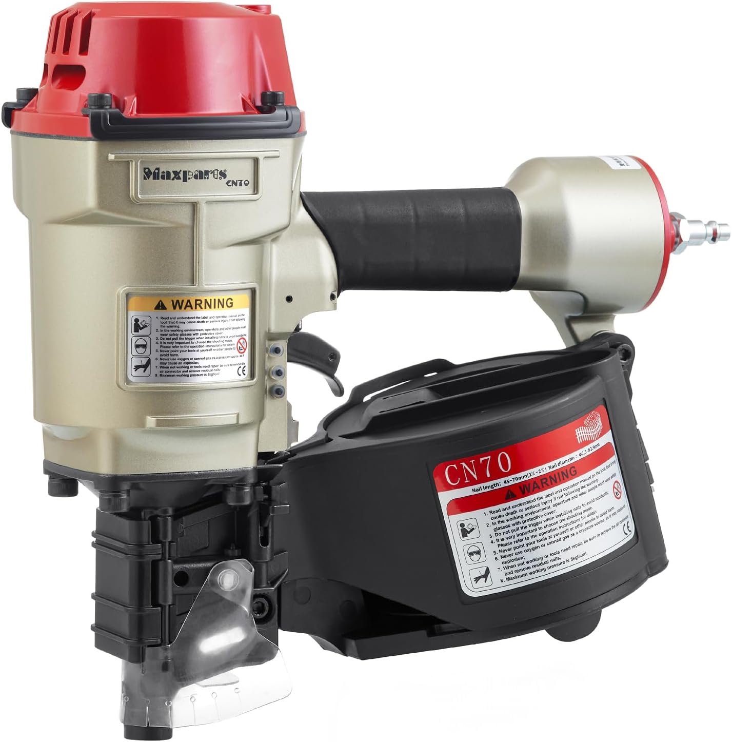 Maxparts Coil Nailer CN70, 1-3/4-Inch to 2-3/4-Inch Pneumatic Siding Nailer, Air Coil Nailer with Rapid Shooting Engine for Roof, Crating, Framing, Fencing and Pallet