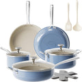Redchef Ceramic Nonstick Cookware Set,14pcs Pots and Pans Set Non Stick,Induction Cookware with Stainless Steel Handle,Non Toxic Kitchen Cooking Set,Dishwasher & Oven Safe,PFAS PFOA & PTFE Free（Blue）