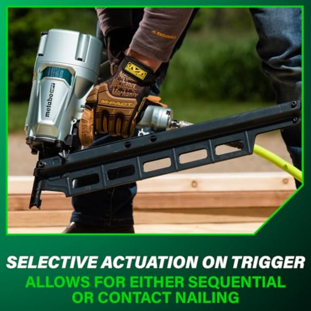 Metabo HPT Framing Nailer, Pro-Preferred Pneumatic Power Nailer & Framing Tool For Flooring, Roof Decking & More, Rapid Response Cylinder Valve, 21° 2' to 3-1/4' Plastic Collated Nails, NR83A5(S)