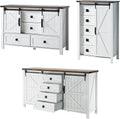 LUXOAK 3 Pieces Bedroom Set - Includes 60' Farmhouse Dresser, 48' Chest of Drawers with Sliding Barn Doors, 48' Tall Storage Cabinet with 5 Drawers, Rustic White