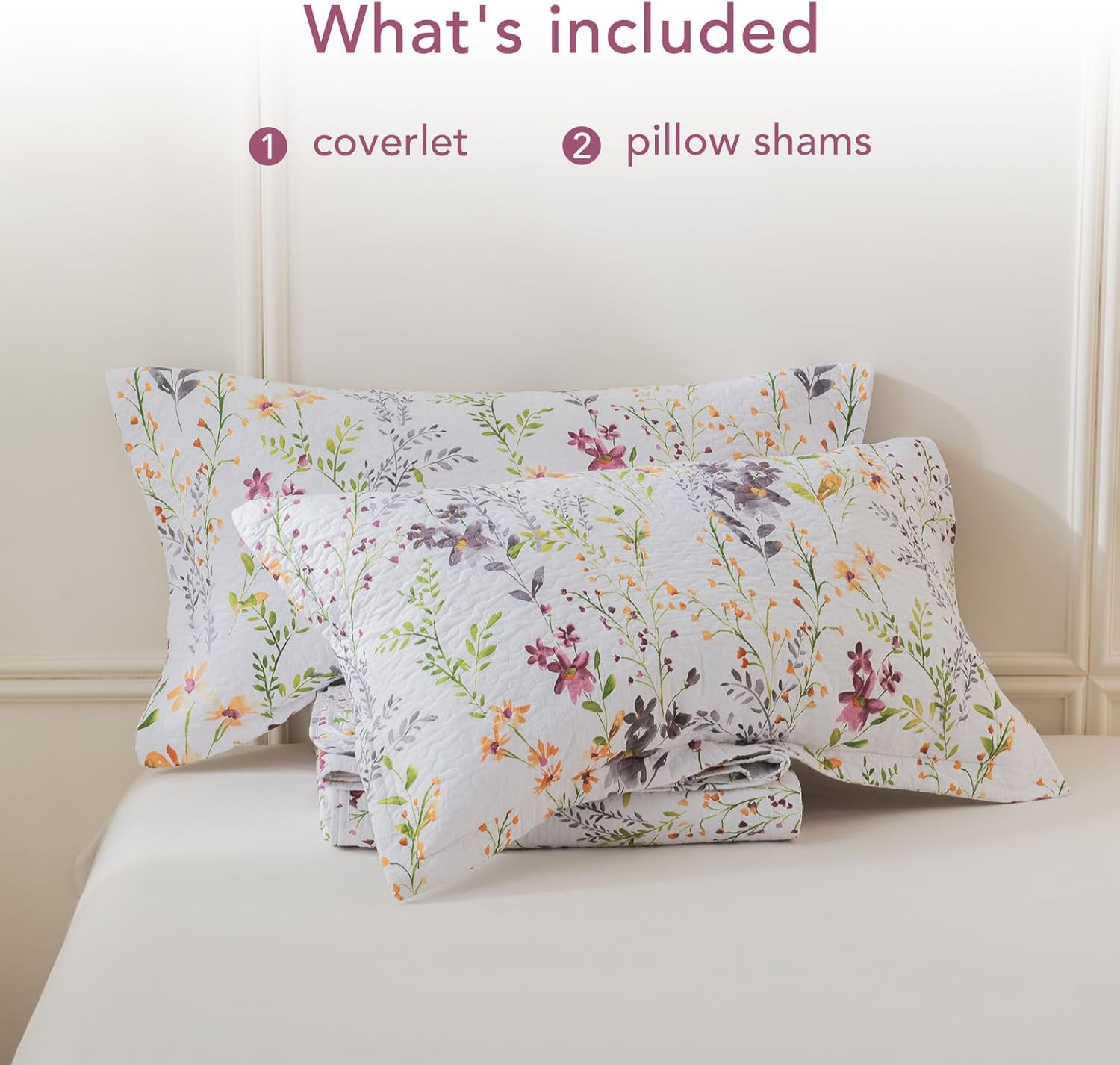 Lady Ann Oversized Cal King Bedspreads for Extra Bed 120x120, Wild Floral Printed Quilt Set 100% Cotton Flower Botanical Pattern Bedding, Vintage Coverlet with Pillow Shams for All Season, 3 PCS