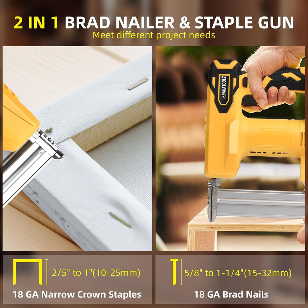 18GA Cordless Brad Nailer Compatible with Dewalt 20V MAX Battery, 5/8 to 1-1/4 Inch, 2 in 1 Brushless 18 Gauge Cordless Nail Gun with 2000pcs Nails/Staples for Wood Carpentry(Tools Only)
