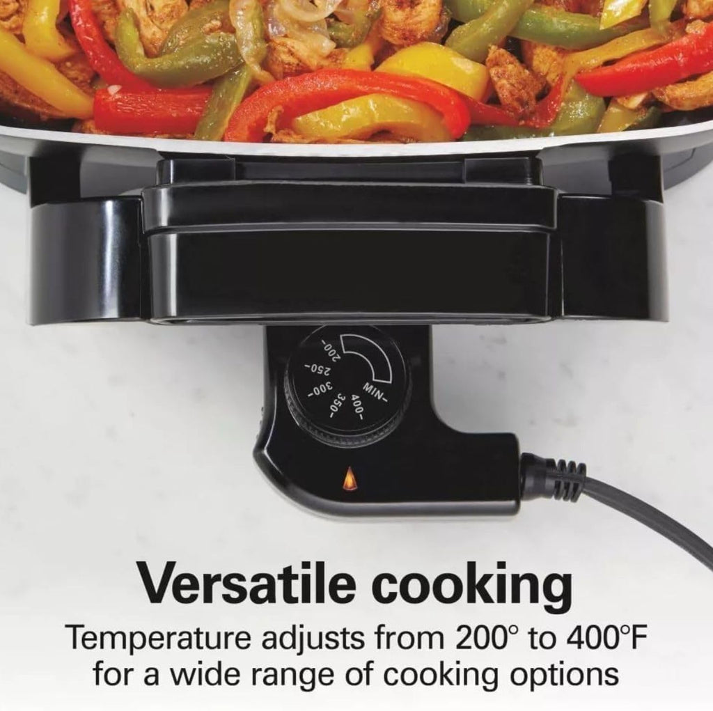 Hamilton-Beach 20.5' x 12.5' x 7.5' Durathons Ceramic Reversible Nonstick Electric Skillet, Large Cooking Surface, Adjustable Temperature Control, Easy Cleaning, Glass Lid, Black