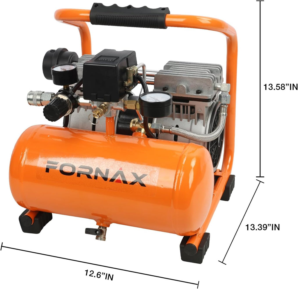 FORNAX Ultra Quiet Air Compressor, 1.3Gallon, 1HP, 65dB Silent Oil-Free Portable Compressor, 125 PSI Max, 120V, for Tire Inflation, Nail Gun, Garage, Bike, Pneumatic Tools