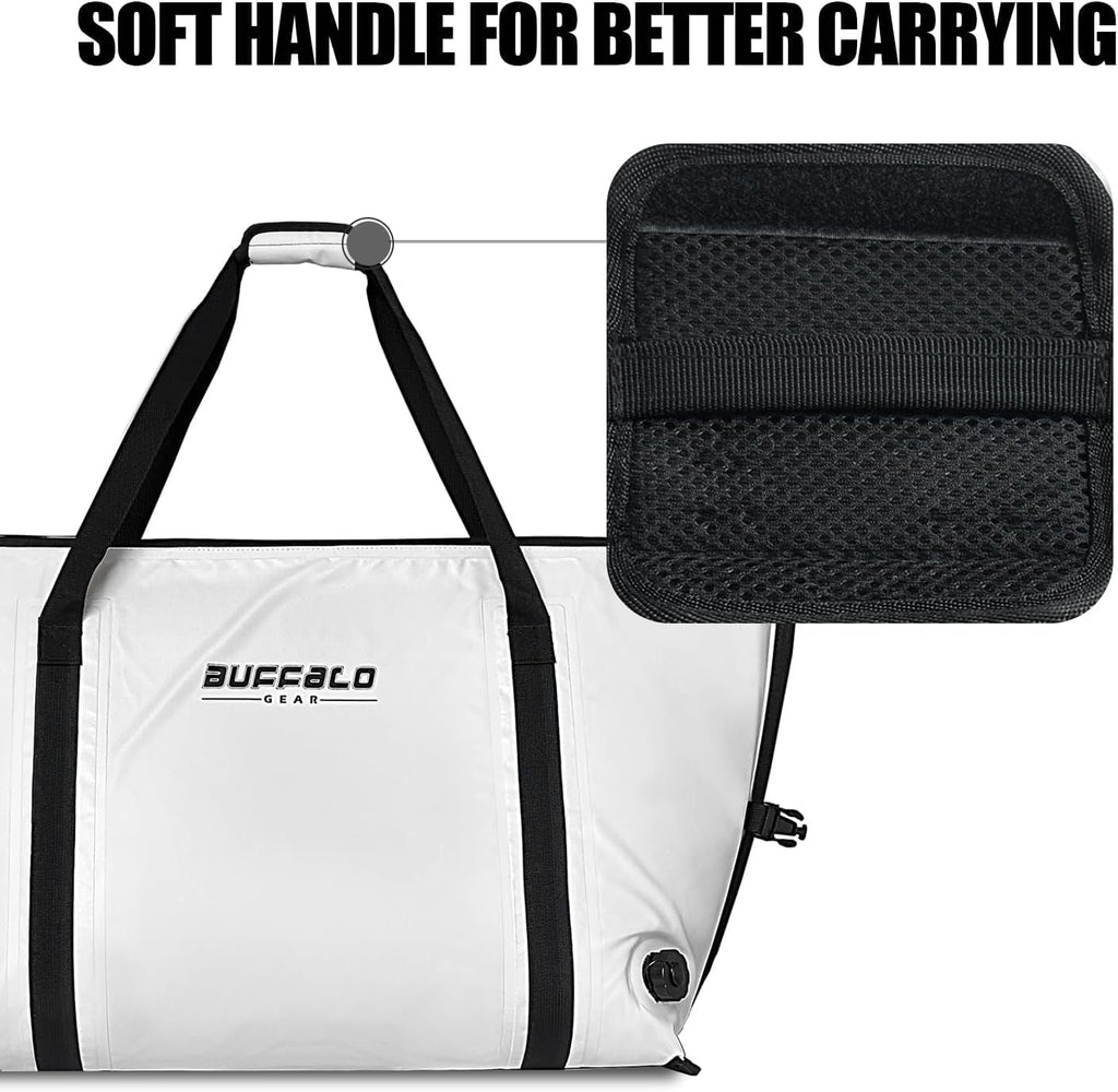 Buffalo Gear Insulated Fish Cooler - 27.5QT 58QT Waterproof Flat Bottom Bag, Leakproof and Fishing Kill Bag