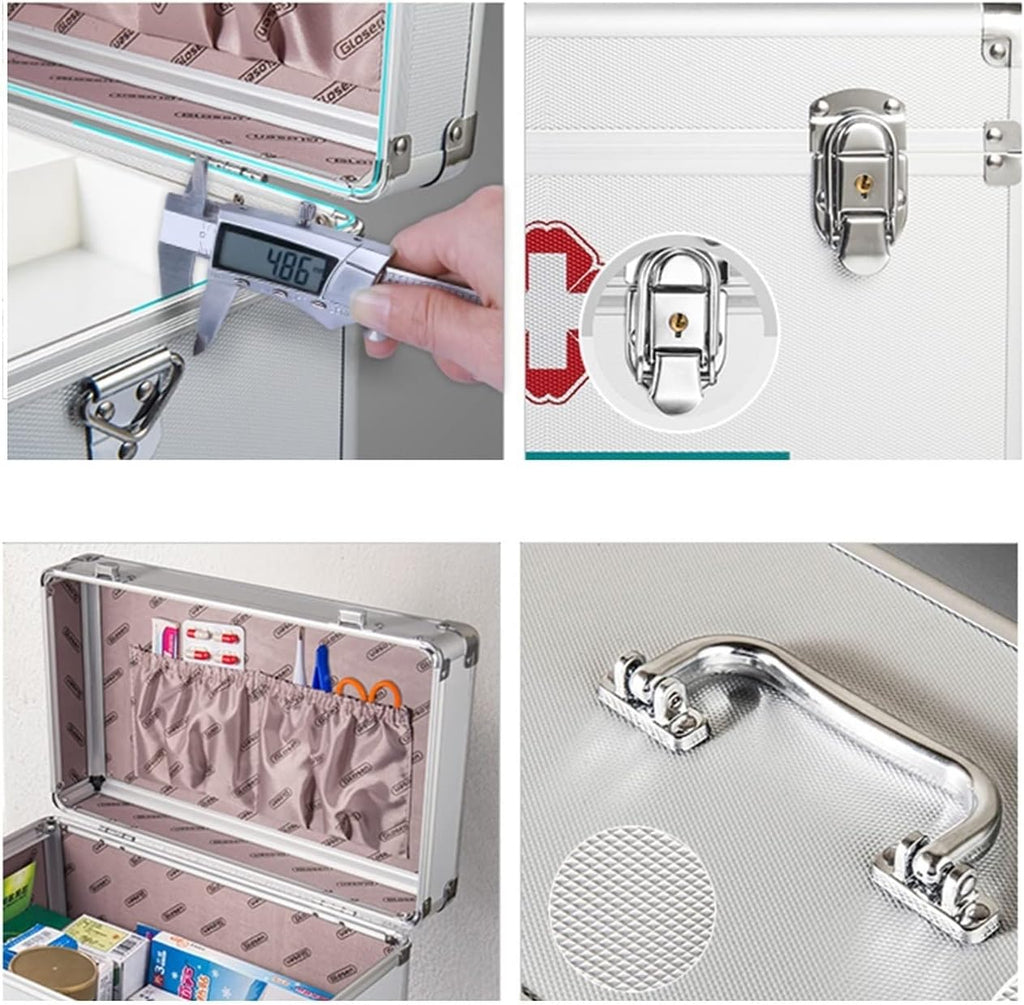 Medicine Storage Box Organizer Jewelry Travel Pill Case Family First Aid Portable Chest Cabinets -Empty Kit Medical Supplies Collection Container with Lock for Home