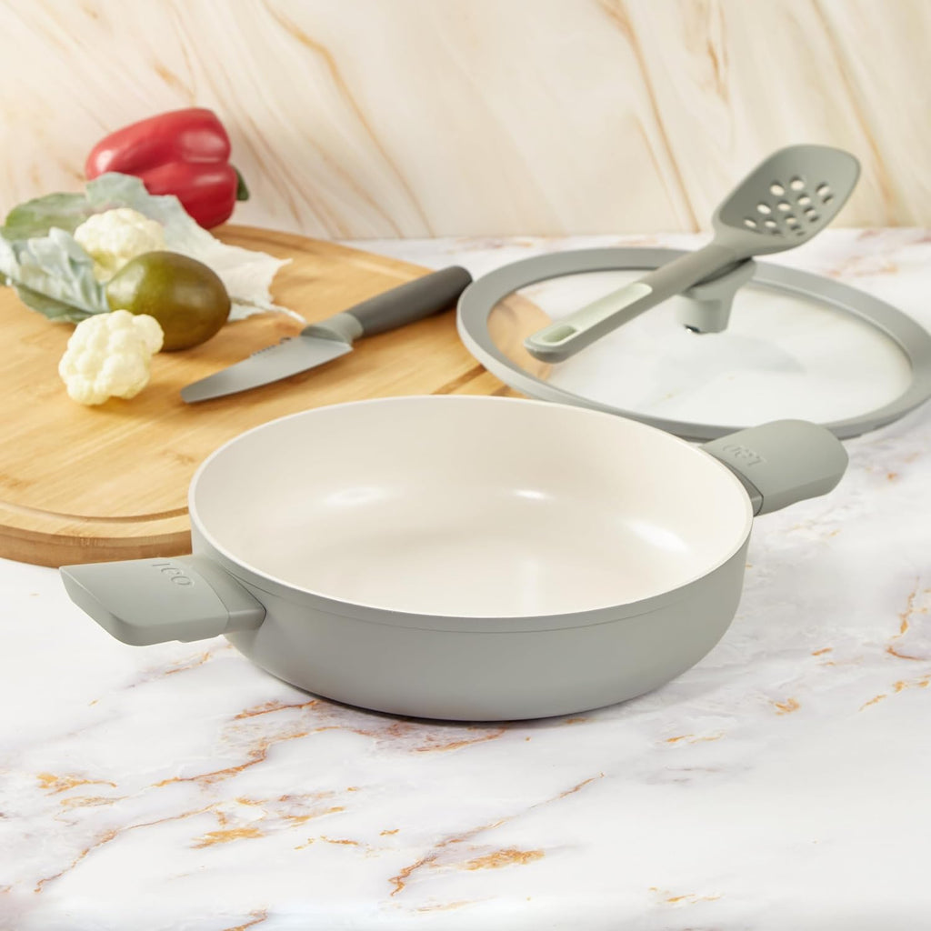 Berghoff Balance Non-stick Ceramic Sauté Pan 10.25', 3.1qt. with Glass Lid, Recycled Aluminum, CeraGreen Non-toxic Coating, Stay-cool Handle, Induction Pan, Moonmist