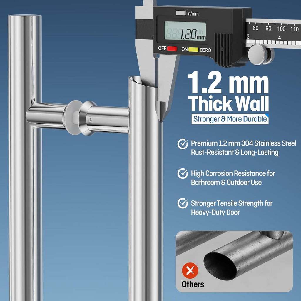 Ranbo Ladder Style 60' Large Push Pull Door Handle,Back to Back, 1200mm (47 1/4 inch) CTC, 304 Stainless Steel, Heavy Duty for Barn,Front,Entrance, Commercial,Glass Doors,Polished Chrome