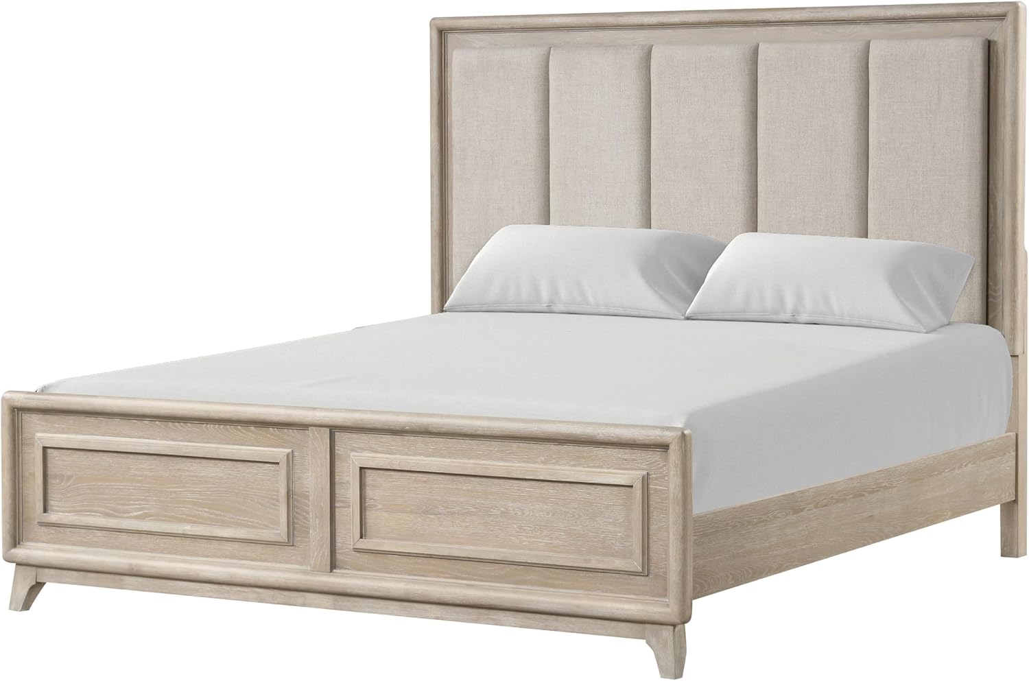 Furniture of America Veralyn Modern Solid Wood 5-Piece Bedroom Set with Channel Padded Headboard, Black Metal Handle, Felt-Lined Top Drawer, Angled Bracketed Feet, Box Spring Needed, King, Oak