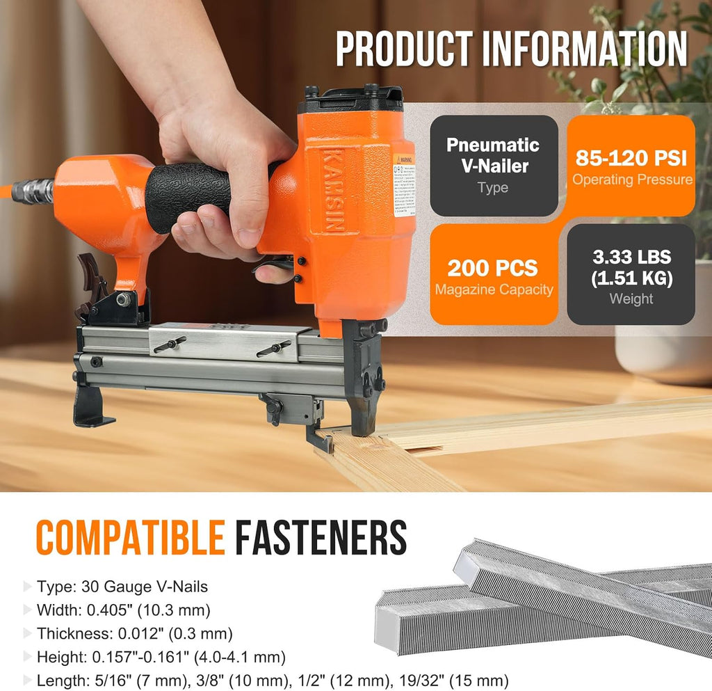 KAMSIN V1015 Pneumatic Picture Frame V Nailer, Fits 5/16'' to 19/32'' (7 to 15 mm) V Nails, 30 Gauge Air-Powered Frame Joiner for Picture Framing