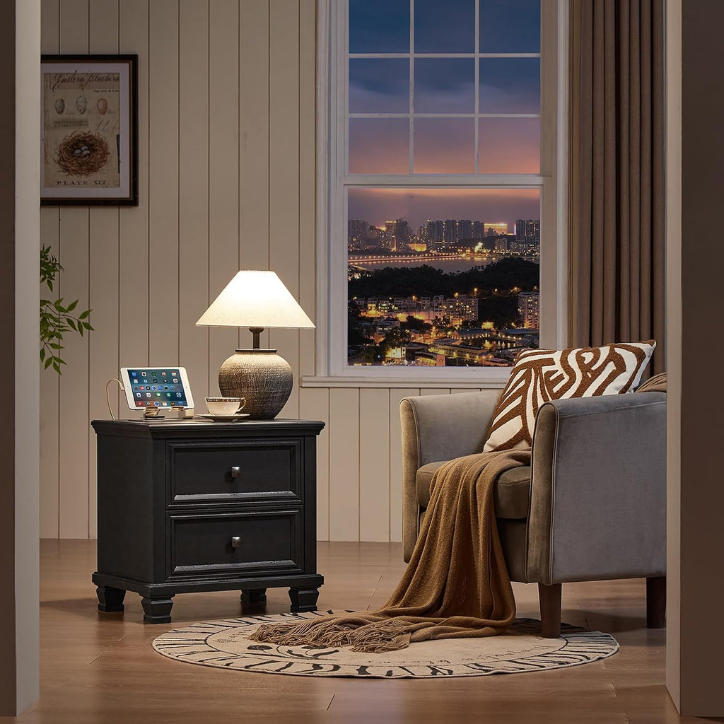 SAVOR LIFE Farmhouse Bedroom Dresser and Nightstand Set of 4, 6 Drawer Low & 5 Drawers Dresser & 2 Drawer Nightstand Set, Rustic Wood Furniture Set for Bedroom, Hallway, Black