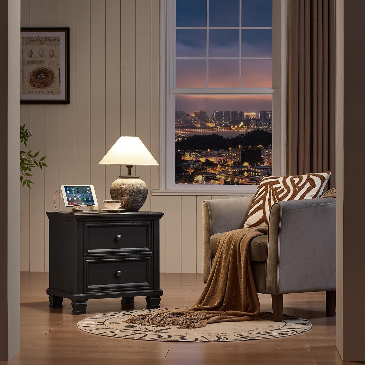 SAVOR LIFE Farmhouse Bedroom Dresser and Nightstand Set of 4, 6 Drawer Low & 5 Drawers Dresser & 2 Drawer Nightstand Set, Rustic Wood Furniture Set for Bedroom, Hallway, Black