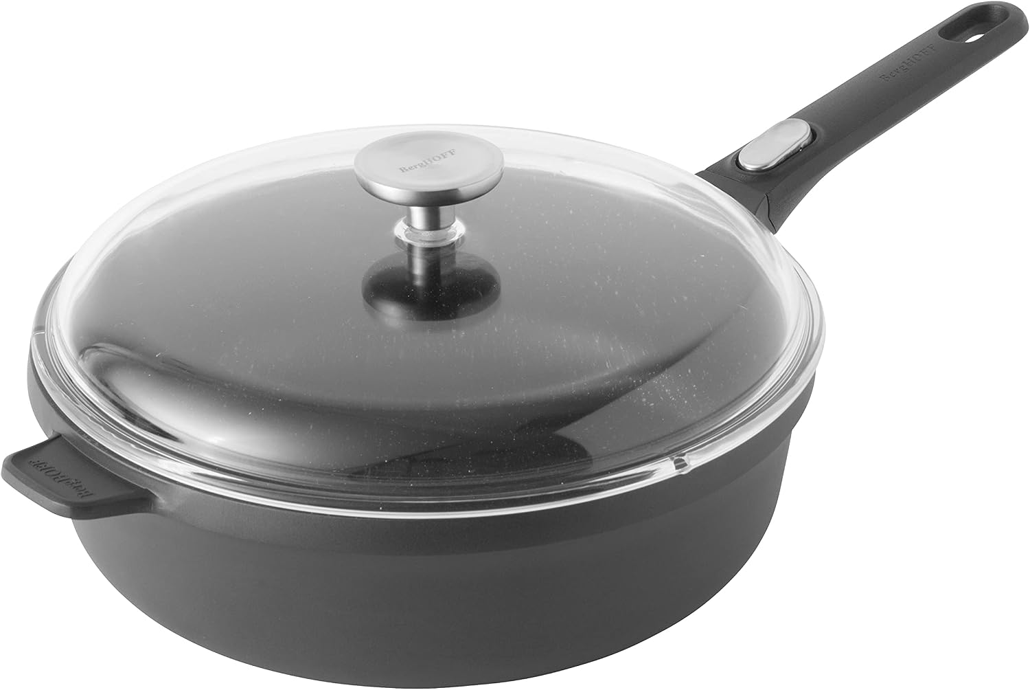 BergHOFF GEM Non-Stick 11' Sauté Pan 4.6qt., Stay-Cool Detachable Handle, Glass Lid, Ferno-Green, Non-Toxic Coating, Ovensafe