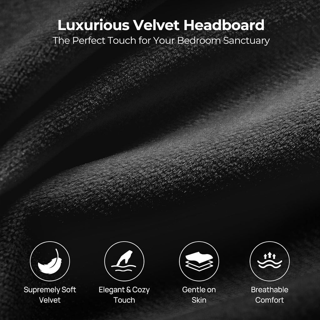 Rolanstar Headboard for Queen Size Bed with Storage, Head Board with USB & Type C Port, 60,000 DIY Color of LED Light, Velvet Upholstered, Height Adjustable, Sturdy, Easy Assembly, Black