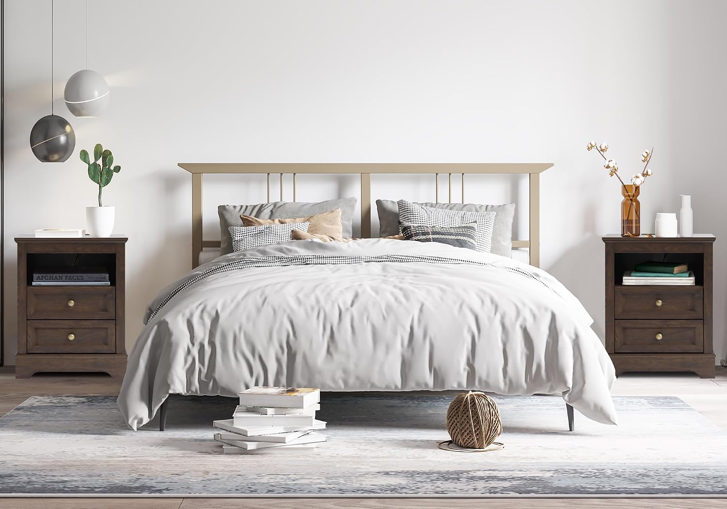 LOUVIXA Bedroom Sets, Include 9 Drawer Dresser, and Nightstand Set of 2 with Charging Station (Brown Sets, 3 Pieces)