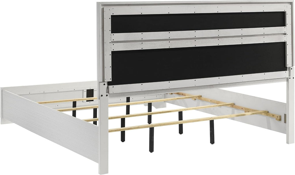 Coaster Home Furnishings Miranda Contemporary 5-Piece Bedroom Set Fabric Upholstered Eastern King Size Panel Bed Frame 54-inch Headboard White 205110KE-S5