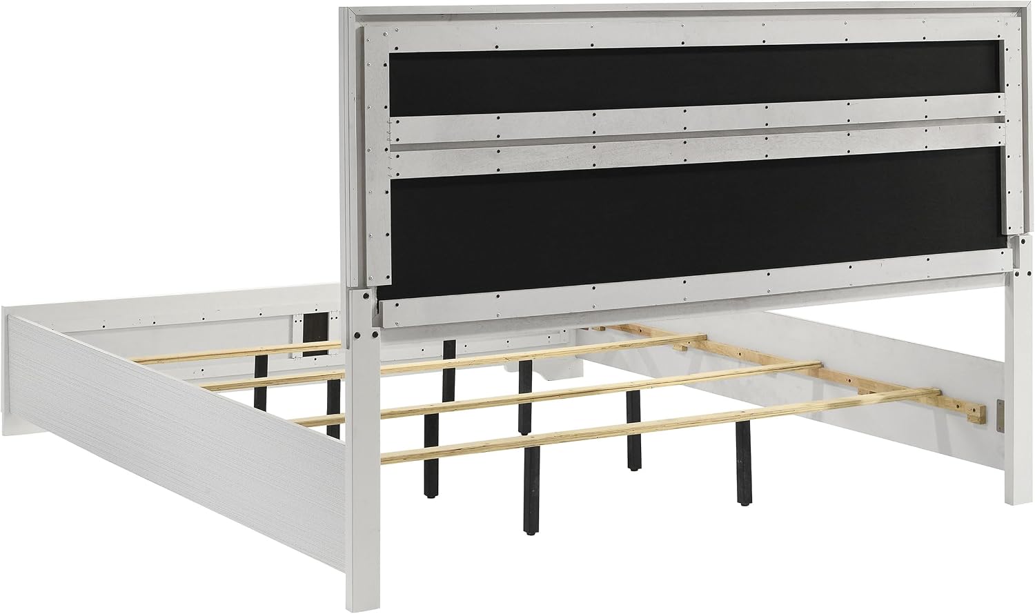 Coaster Home Furnishings Miranda Contemporary 5-Piece Bedroom Set Fabric Upholstered Eastern King Size Panel Bed Frame 54-inch Headboard White 205110KE-S5