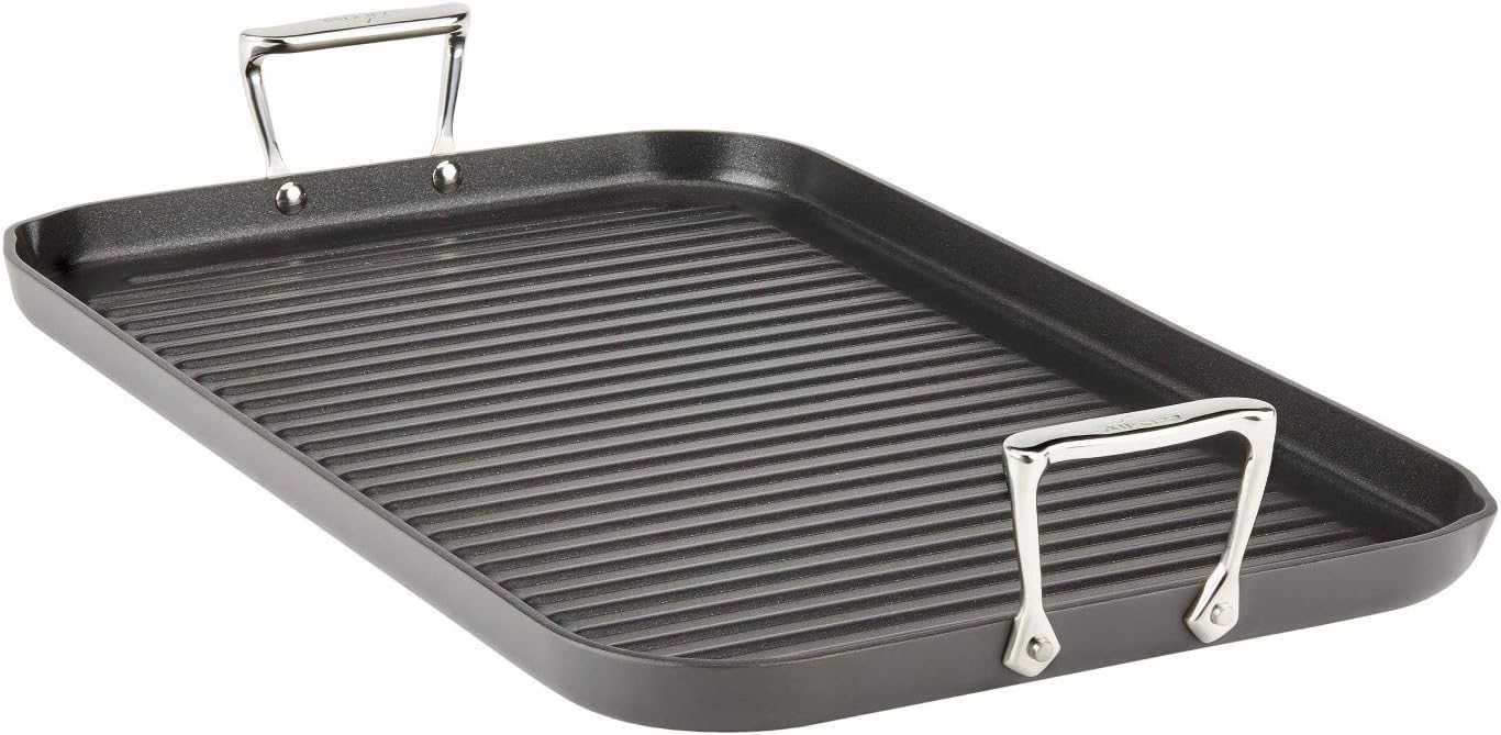 All-Clad HA1 Hard Anodized Nonstick Grill/Griddle Pan 13x20 Inch Oven Broiler Safe 500F Pots and Pans, Cookware Black