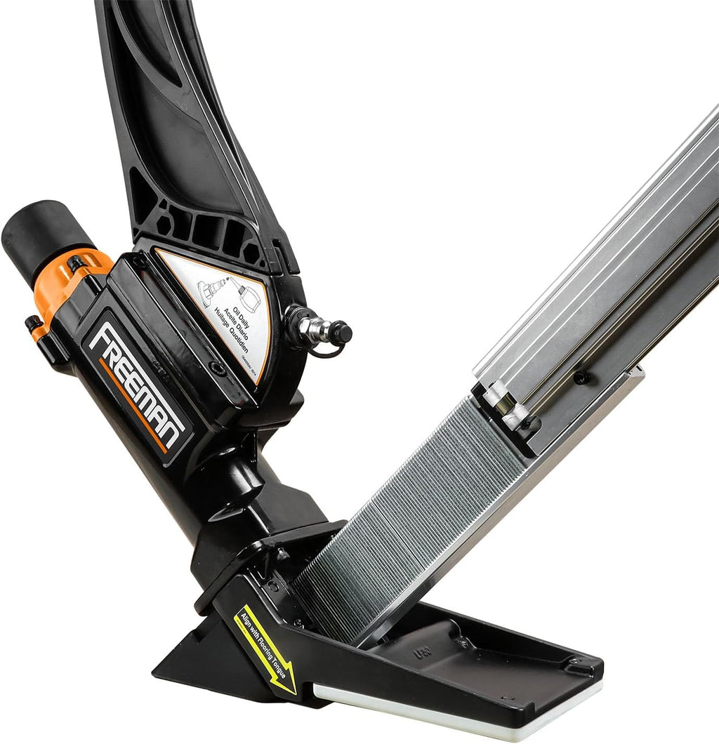 Freeman P50LSLW Lightweight Pneumatic 2-in-1 15.5-Gauge and 16-Gauge 2' Flooring Nailer/Stapler with Flooring Mallet and Interchangeable Base Plates