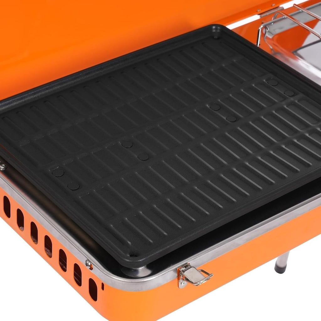 Wood Burning Stove Camping Stove, Outdoor 2-In-1 Grill & Stove Gas Camping Griddle Stove with Detachable Legs, Portable Grill Burner Tabletop Grill Cooker for Camping BBQ Picnic Hiking Tailgating Gril
