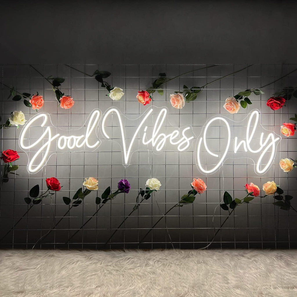 Large Good Vibes Only Neon Sign Wall Decorations, Big Neon Lights for Bedroom, LED Neon Signs for Wall Decor, Wedding, Game Room, Party, Bar Decor, Cafés, Shops, Warm White Wall Lights-56×13 in