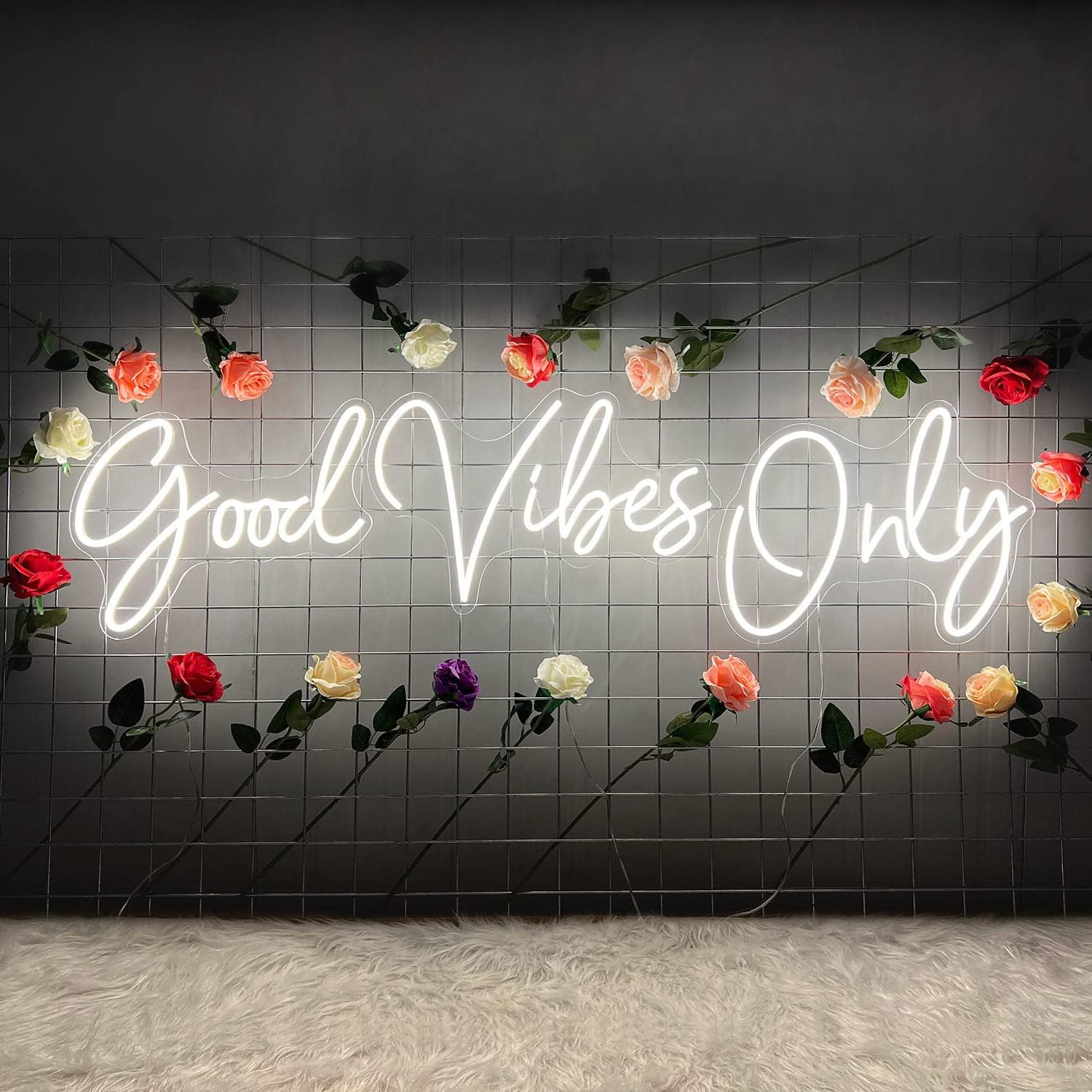 Large Good Vibes Only Neon Sign Wall Decorations, Big Neon Lights for Bedroom, LED Neon Signs for Wall Decor, Wedding, Game Room, Party, Bar Decor, Cafés, Shops, Warm White Wall Lights-56×13 in