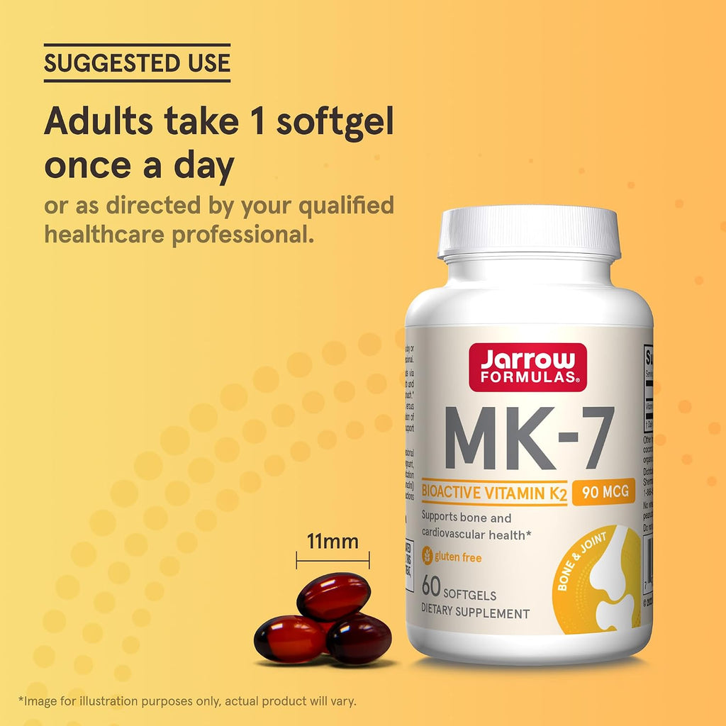 Jarrow Formulas MK-7 90mcg-Bioactive Form of VIT K2-60 Servings(Softgels)-for Bone & CV Health-VIT K2 MK-7 Dietary Supp-K2 VIT Supp MK-7-Gluten Free,12 Pack
