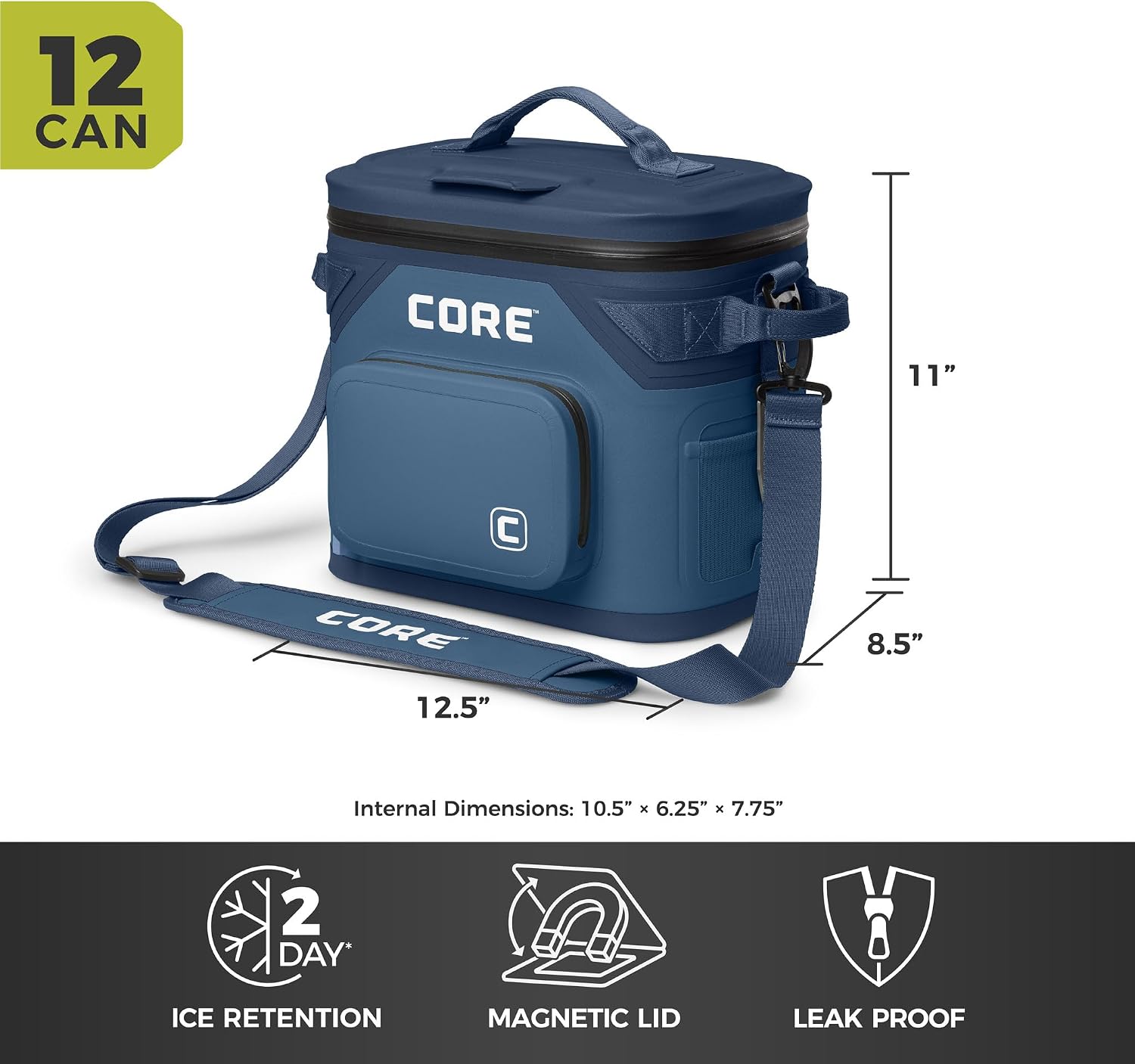 CORE Magnetic Leak Proof Soft Cooler with Waterproof Zipper | Insulated Bag Portable Ice Chest Box | Best Soft Cooler for Food & Beverages for Tailgating, Car Camping, Travel, and Family Beach Picnics